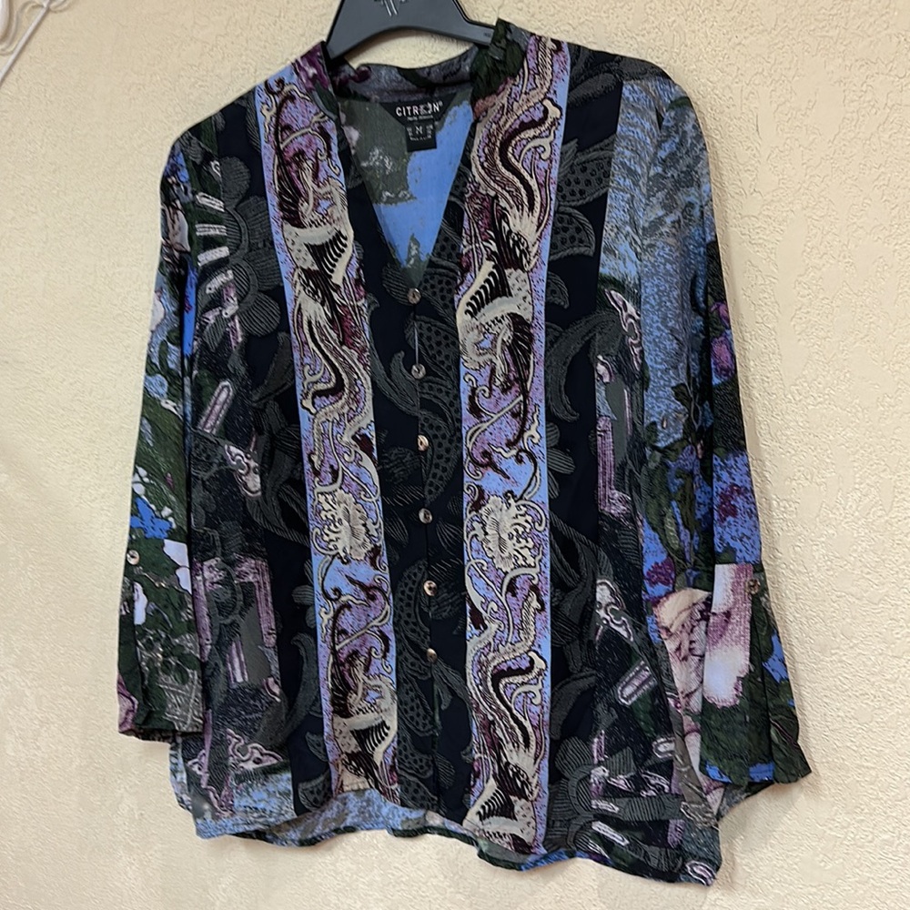 Citron womams 100% SILK sheer button blouse size M - Picture 3 of 7